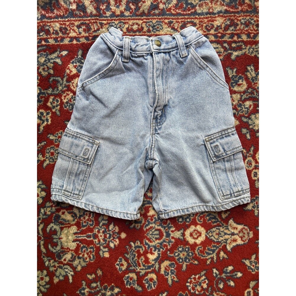 Vintage Y2K Bugle Boy Boys Denim Jean Shorts Jorts Size 4 Waist Blue Solid Cargo
